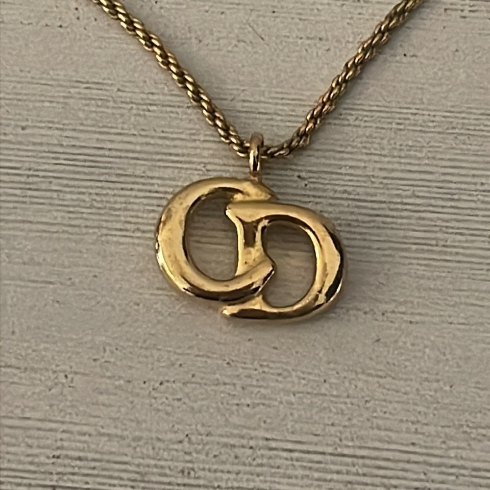 Vintage Christian Dior Gold Plated CD Pendant Necklace. - Picture 3 of 7